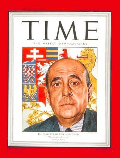 Titulní stránka prestižního časopisu Time z 27. 3. 1944 s podobiznou Jana Masaryka.